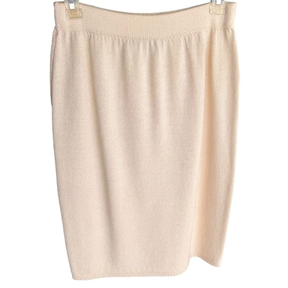 ST. JOHN Evening Wool Blend Knit Ivory Elasticized Midi Skirt Women’s Size 4 - Picture 6 of 9